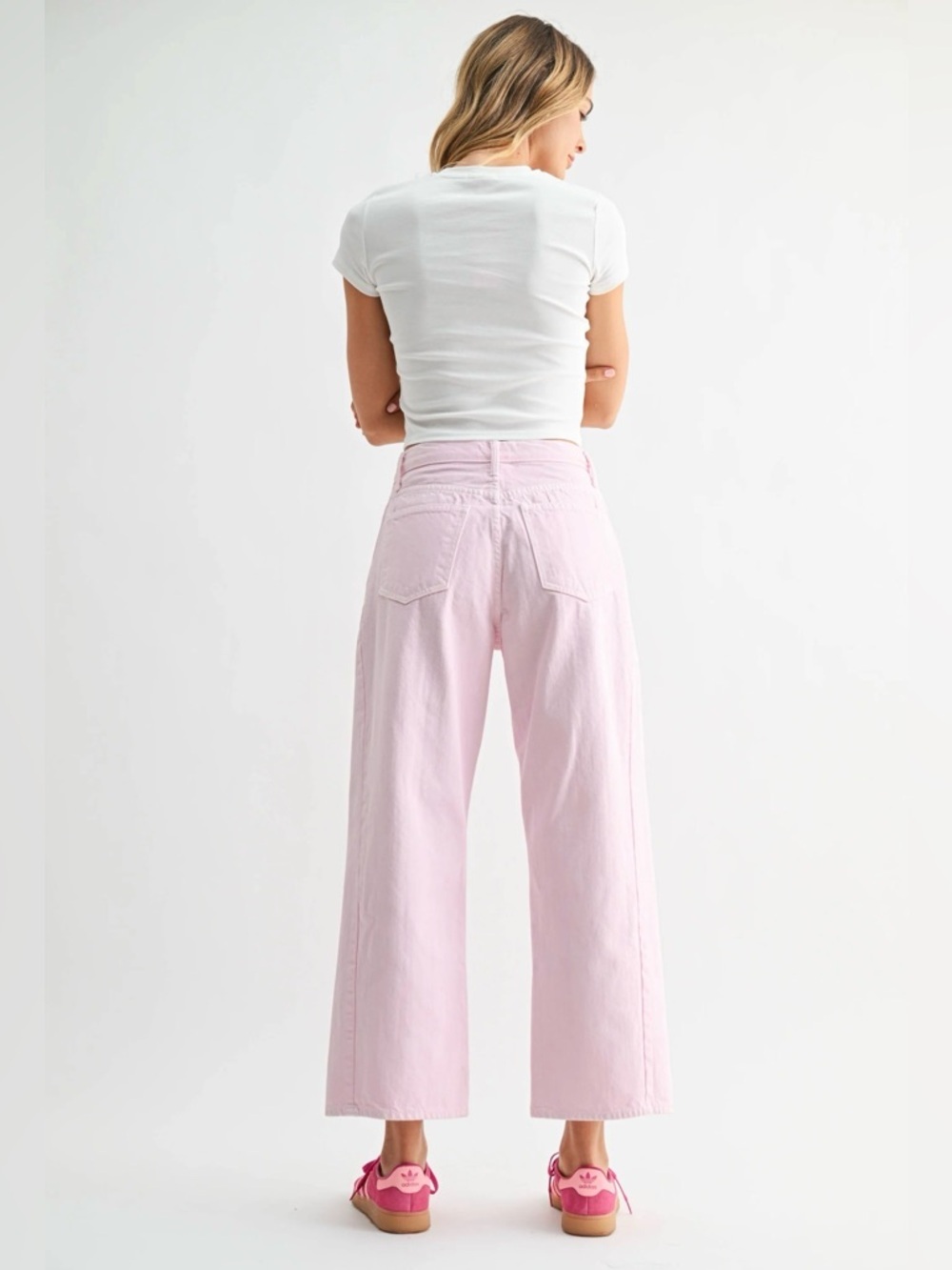 Just Black Light Pink Wide Leg Jeans - Picture 4 of 5